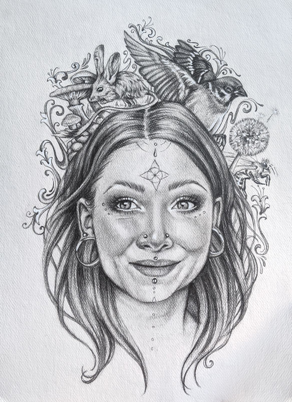 portrait of a woman with bird and jerboa