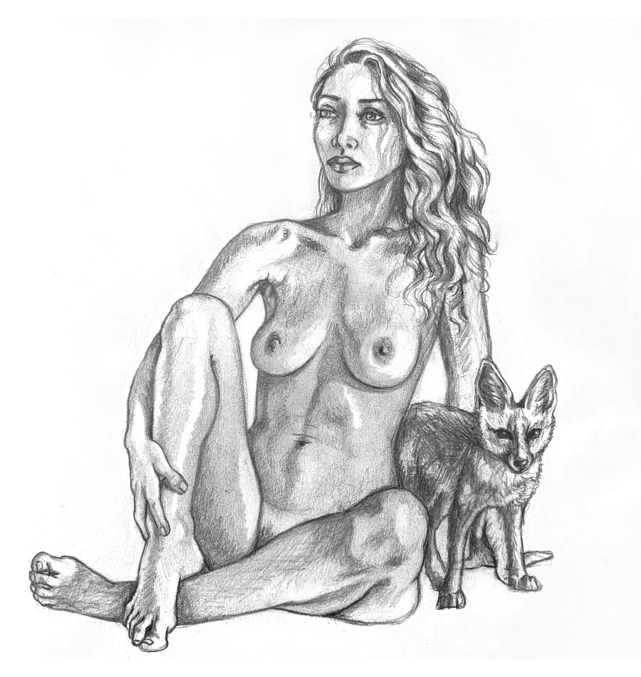 drawing of a woman and her fox