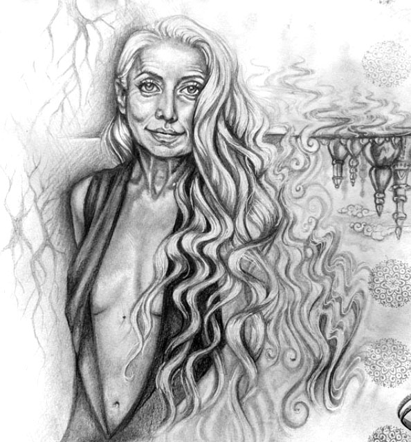 drawing of a beautiful white-haired model