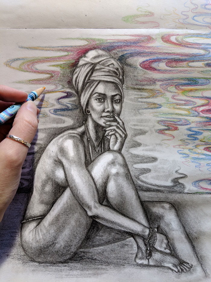 drawing of a beautiful woman in a turban