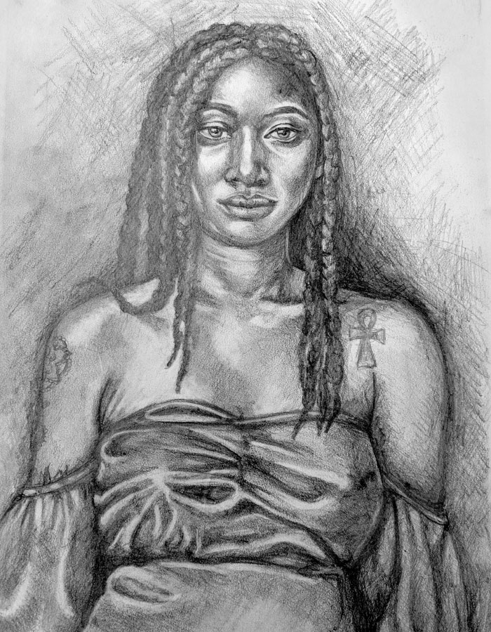 drawing of a woman with braided hair