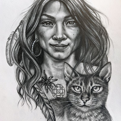 portrait of a woman with a cat