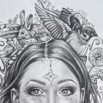 portrait of a woman with bird and jerboa