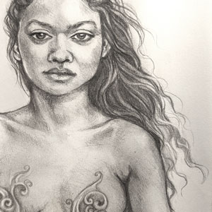 a young woman with ornamentation on her breasts