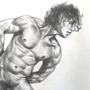 graphite drawing of a nude man