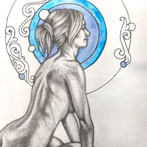 graphite drawing of a seated nude