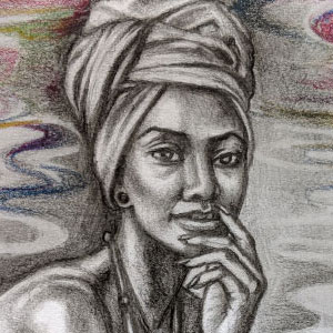drawing of a beautiful woman in a turban