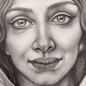 graphite portrait of a woman with big eyes