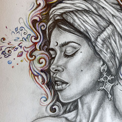 portrait of a woman with a colorful turban