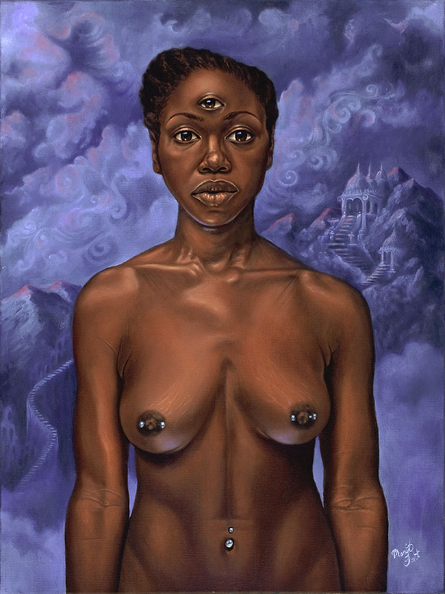 painting of a woman with a third eye