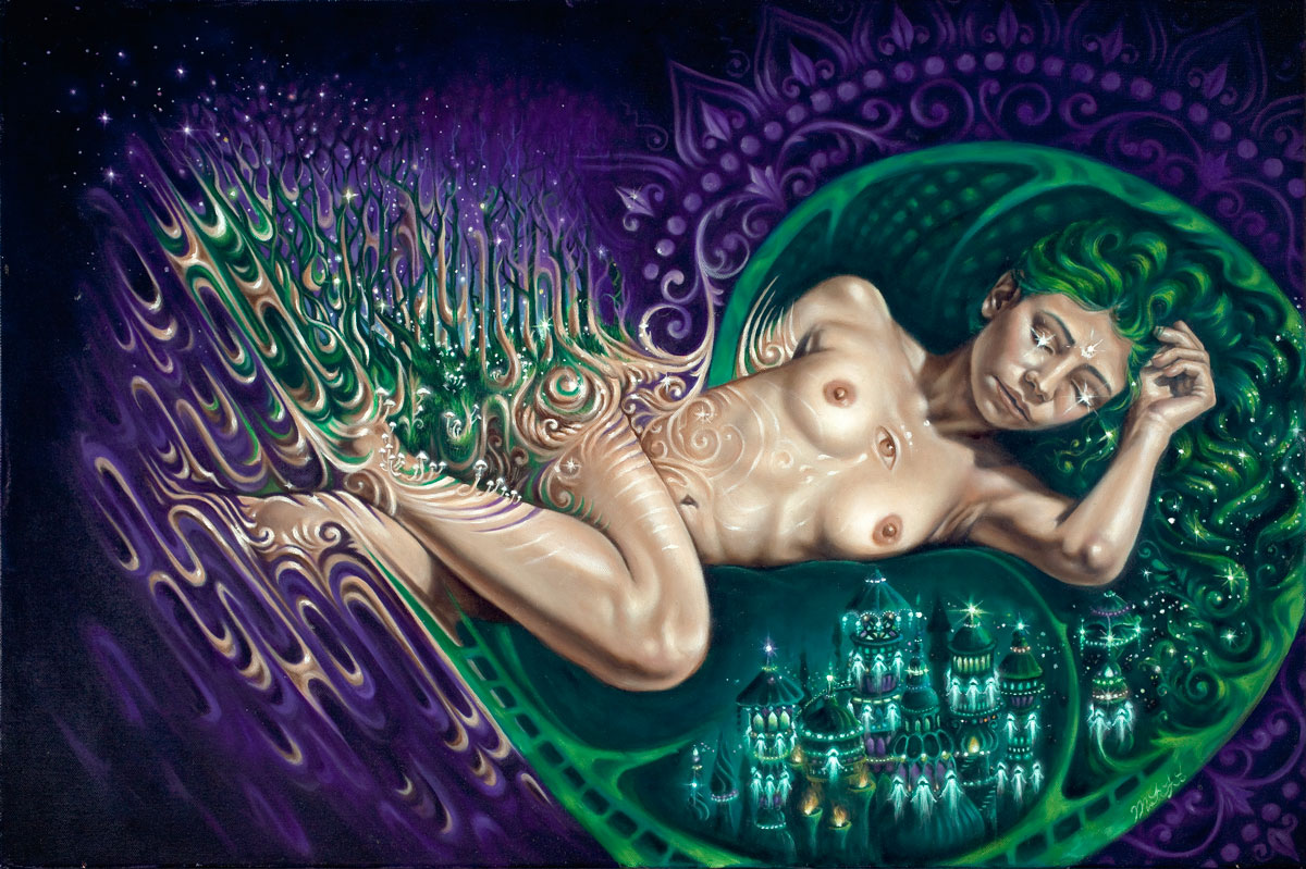 painting of a woman peacefully encountering death 