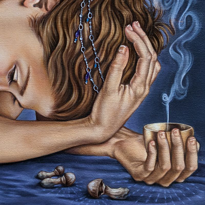 painting of a woman with mushroom tea