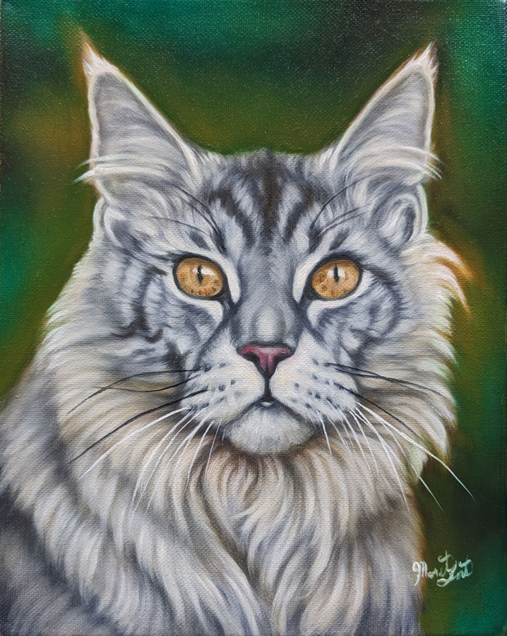 painting of a maine coon cat's face