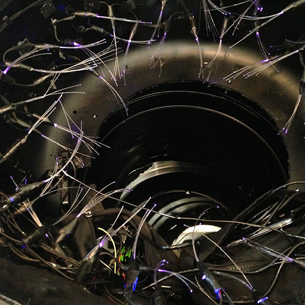 scrying mirror fiber optics being attached inside a large rubber bowl