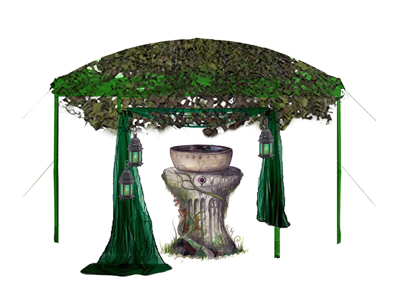 mystical scrying mirror drawing with canopy design