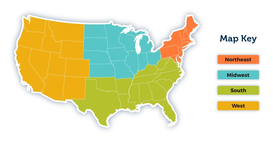 example of a color coded map of the United States