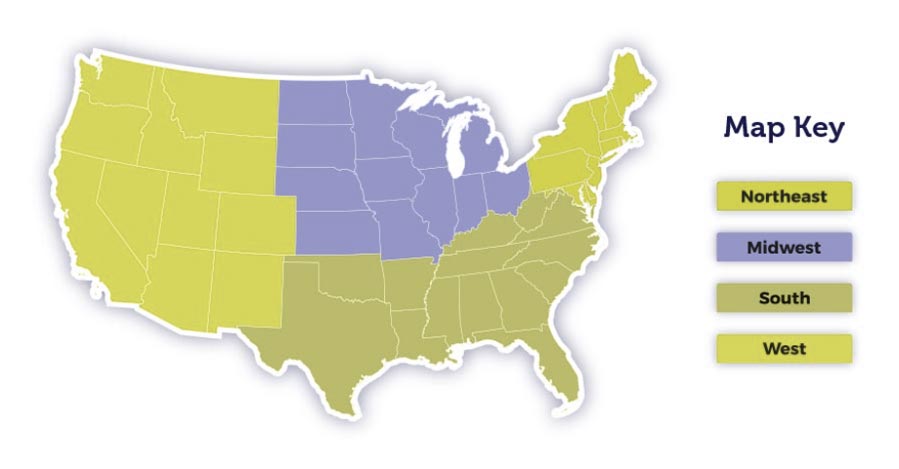 example of a color coded map of the United States seen with protanopia