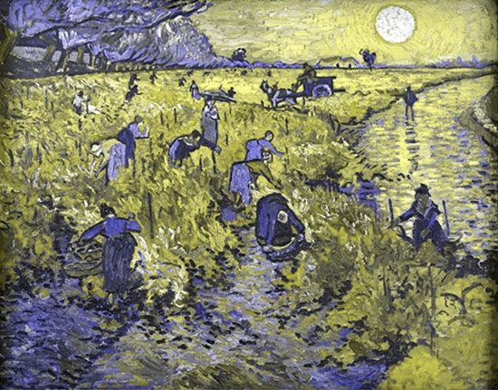 The Red Vineyard painting with protanopia filter