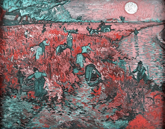 The Red Vineyard painting with tritanopia filter