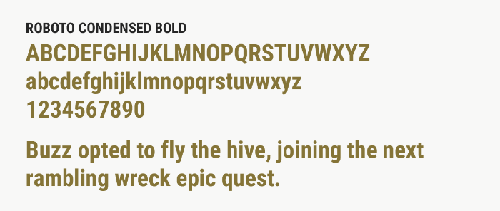 Roboto Condensed Bold type specimen