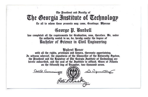 diploma for george p burdel