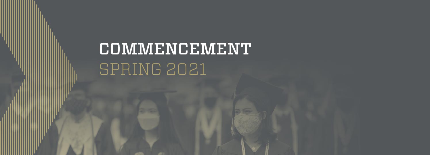 Commencement heading with image of students graduating
