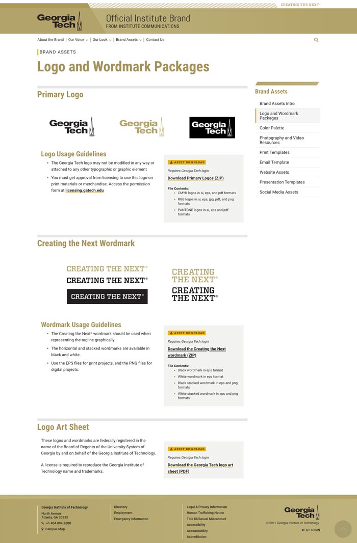 Georgia Tech brand Website main section