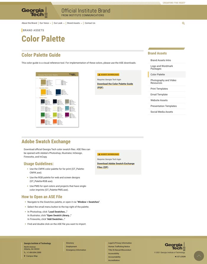 Georgia Tech brand Website main section