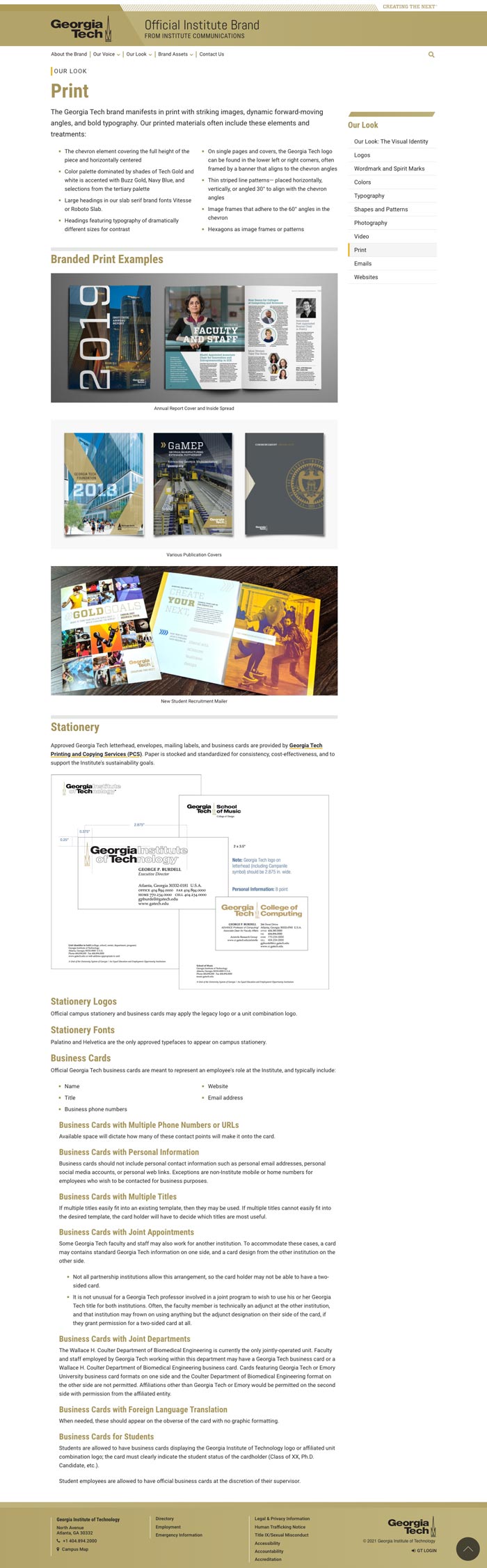 Georgia Tech brand Website main section