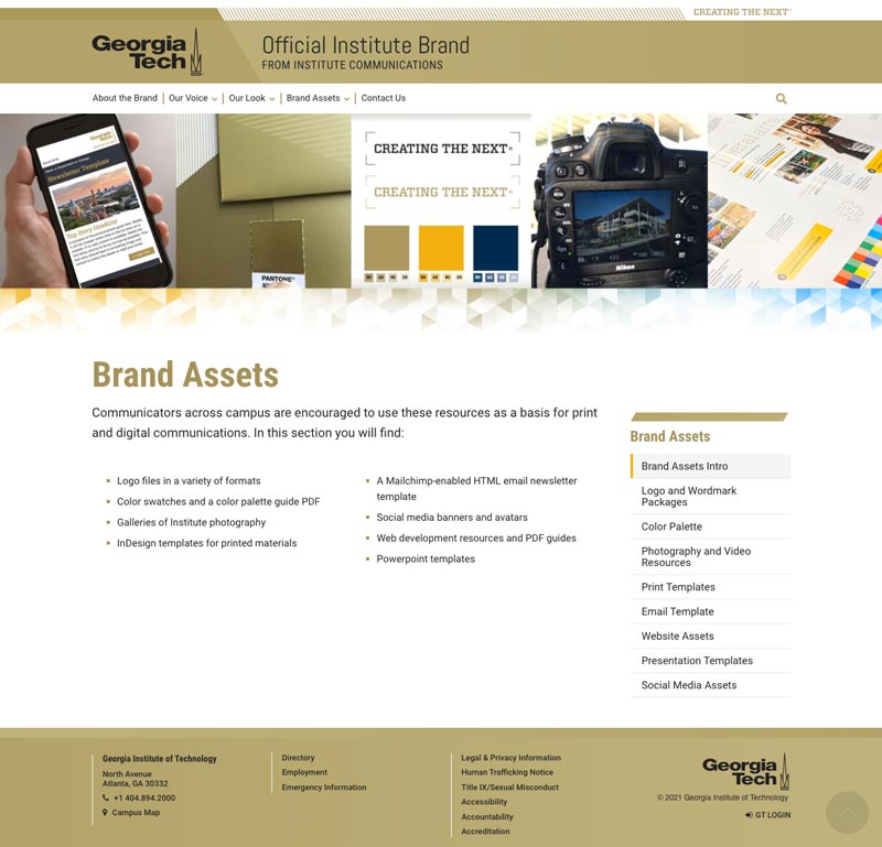 Georgia Tech brand Website main section