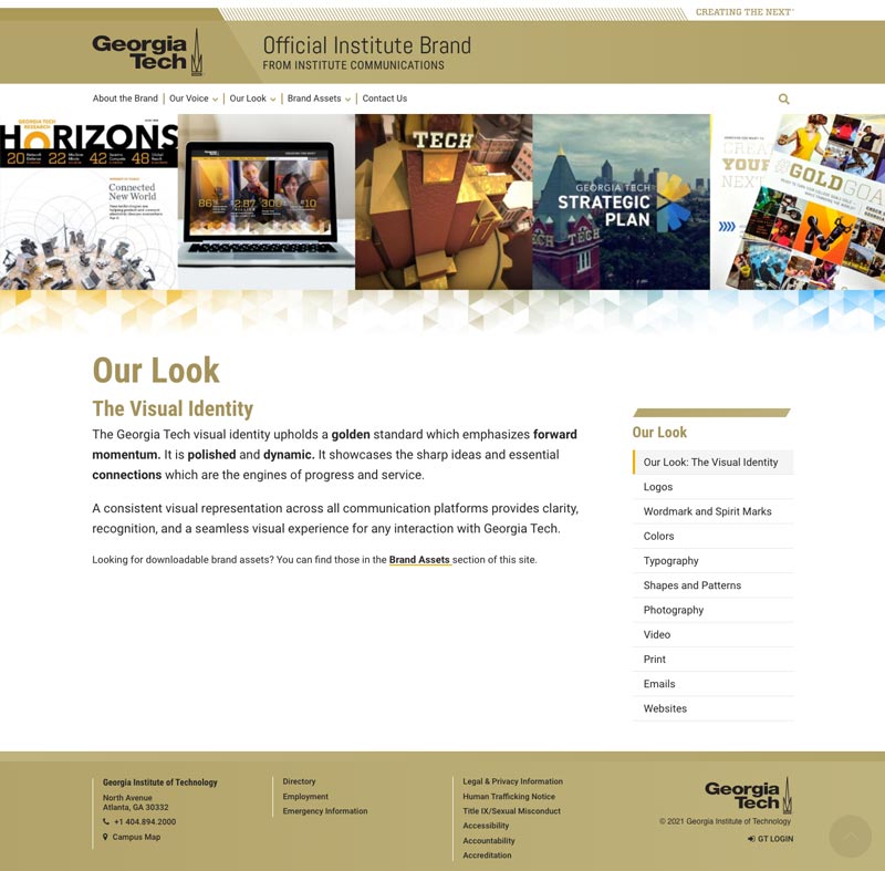 Georgia Tech brand Website main section