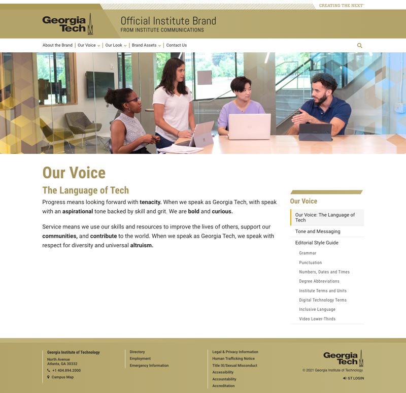 Georgia Tech brand Website main section