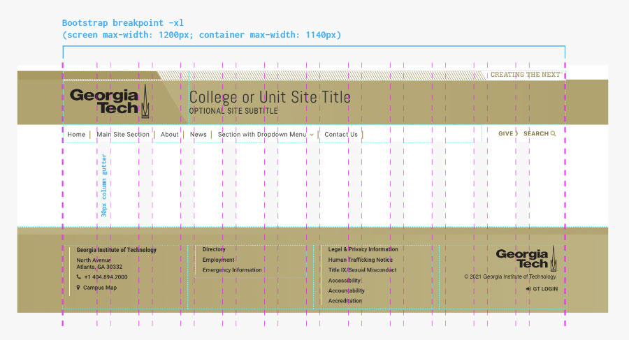 Georgia Tech Web Design System breakpoint guide