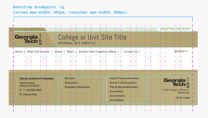 Georgia Tech Web Design System breakpoint guide