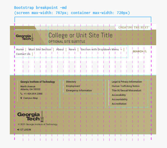 Georgia Tech Web Design System breakpoint guide