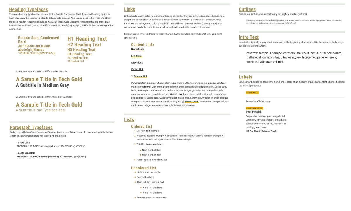 Georgia Tech Web Design System typography