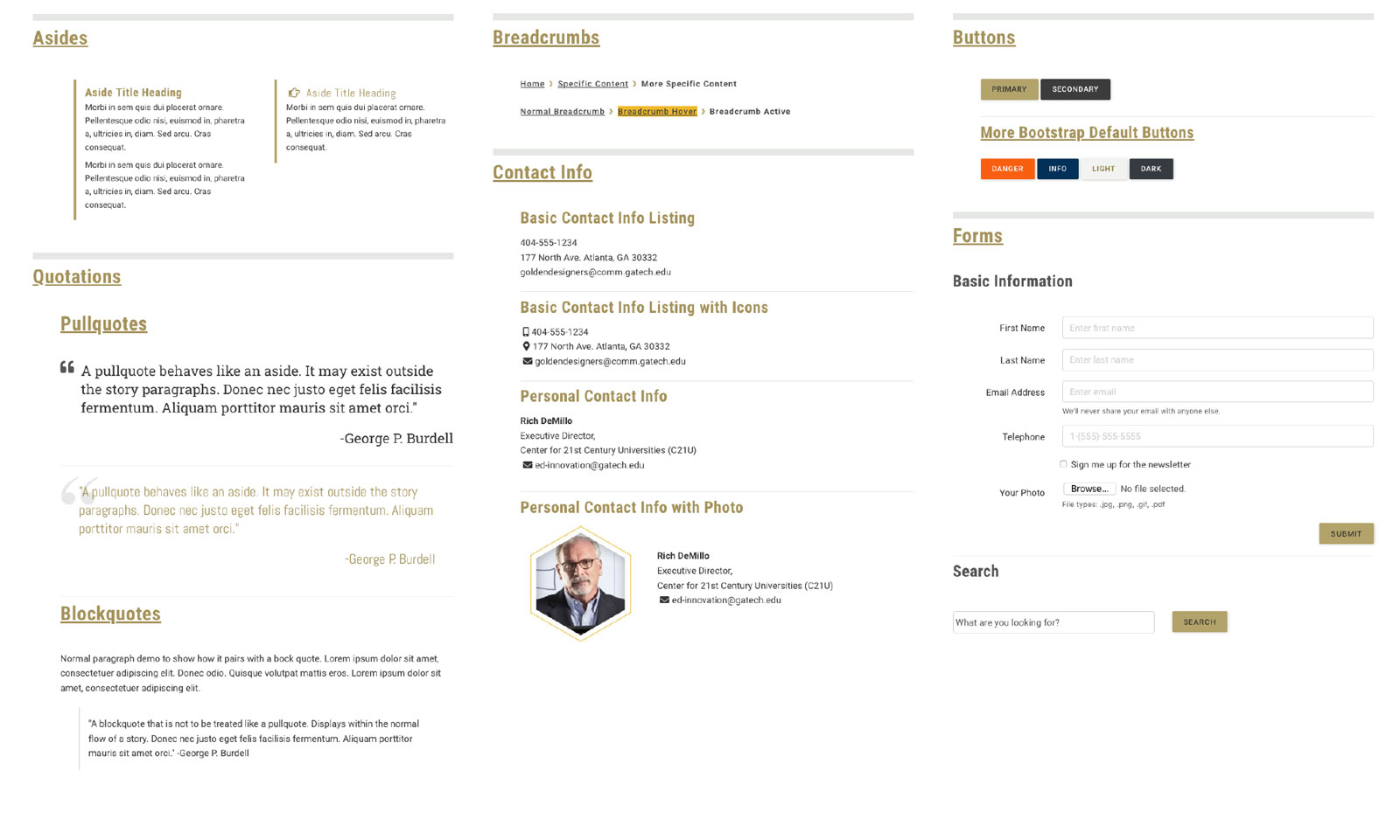 Georgia Tech Web Design System components style guide