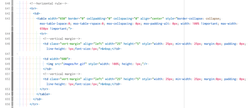 email newsletter code snippet with nesting