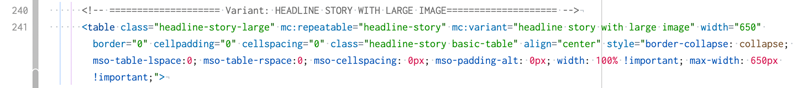 email newsletter repeatable area code snippet
