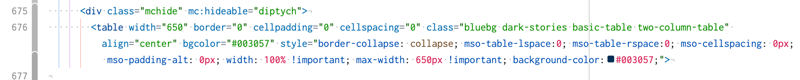 email newsletter hideable area code snippet