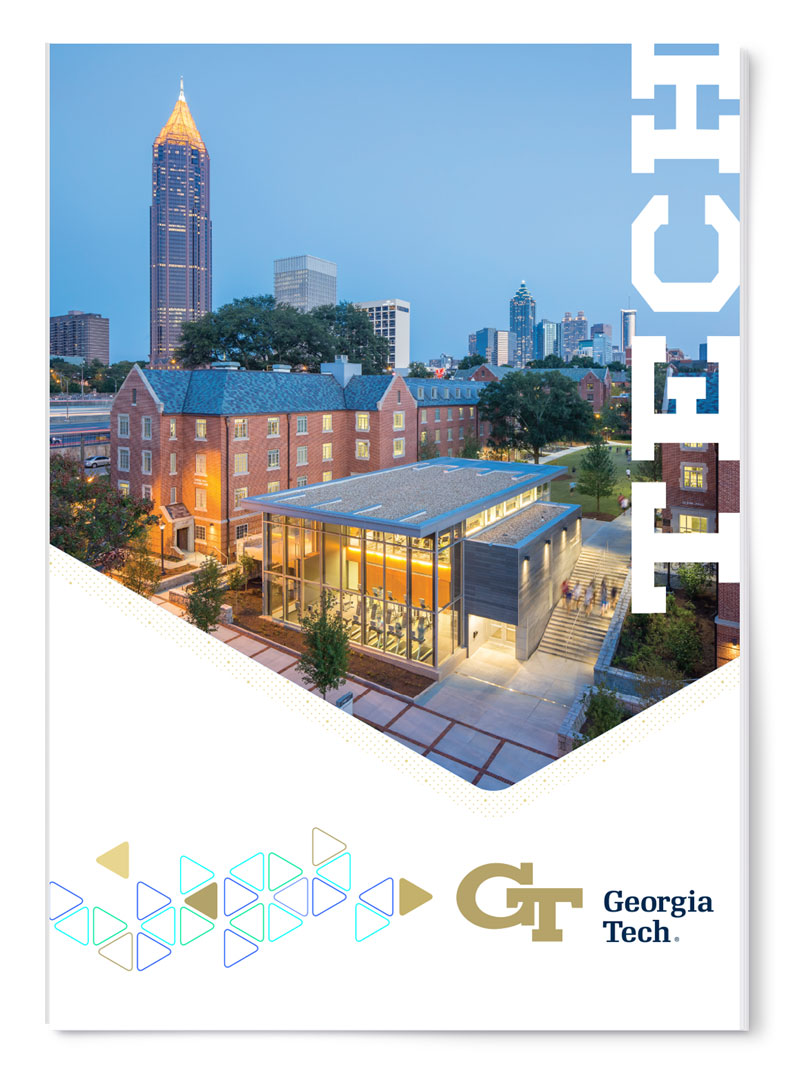 a promotional mailer cover with a photo of a college campus
