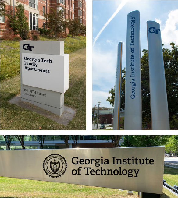 campus signage with an updated logo