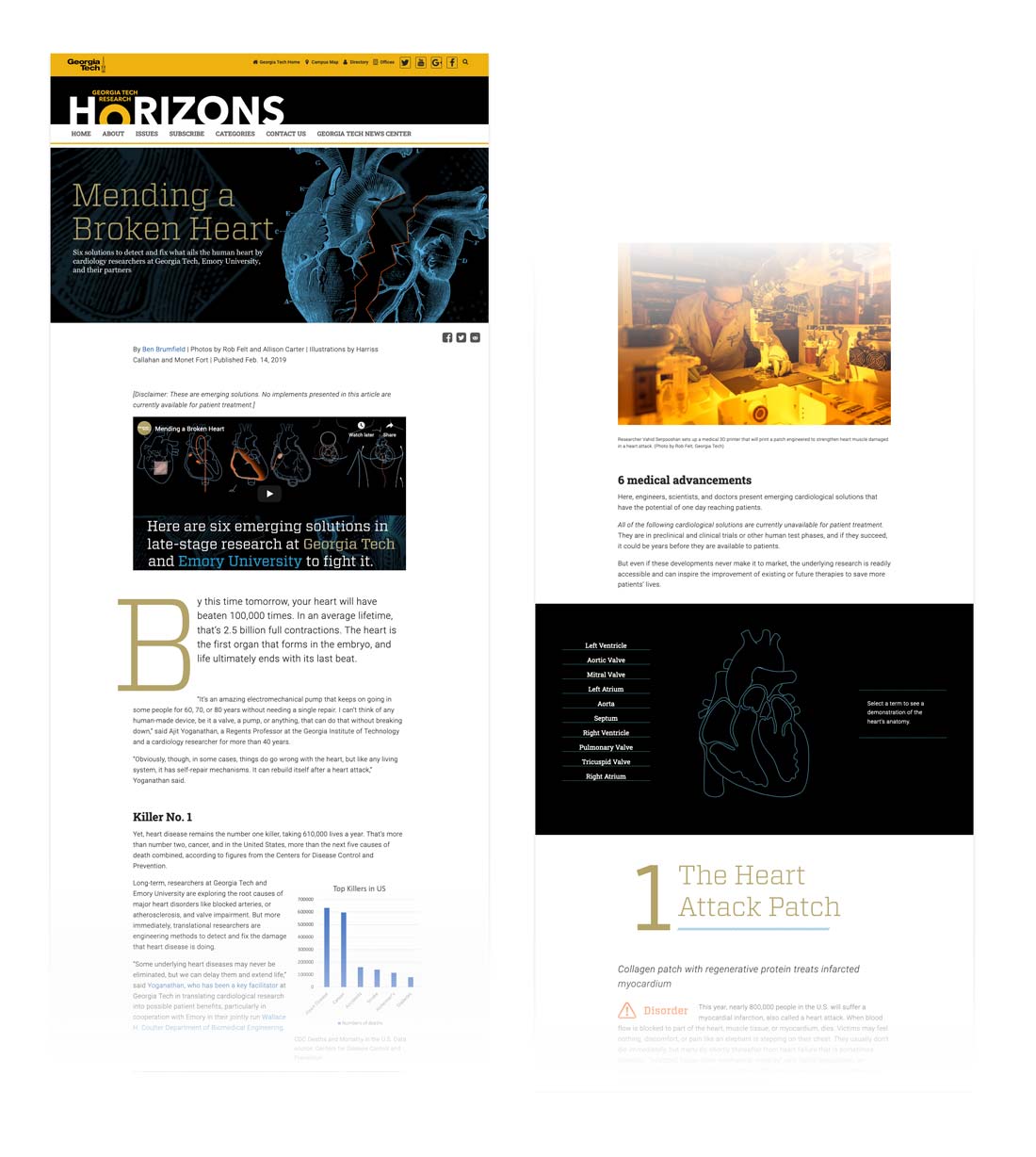 feature article with interactive heart diagram